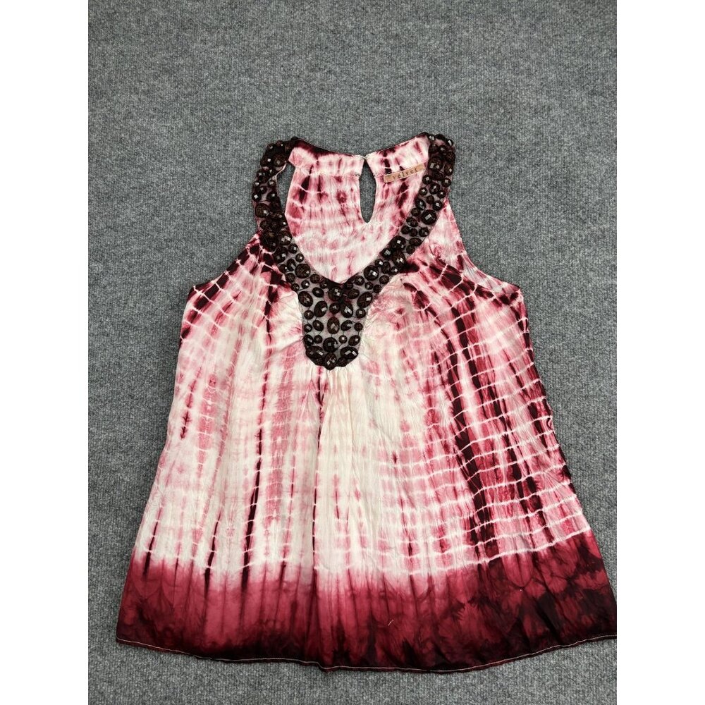 Velvet Shirt Womens Small Pink Red Tie Dye Silk Beaded Halter Top USA Blouse